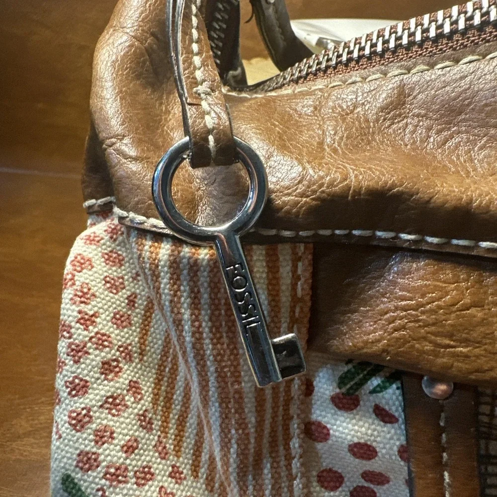 Vintage Fossil Leather Multi-Colored Patchwork Shoulder Bag Satchel Y2K